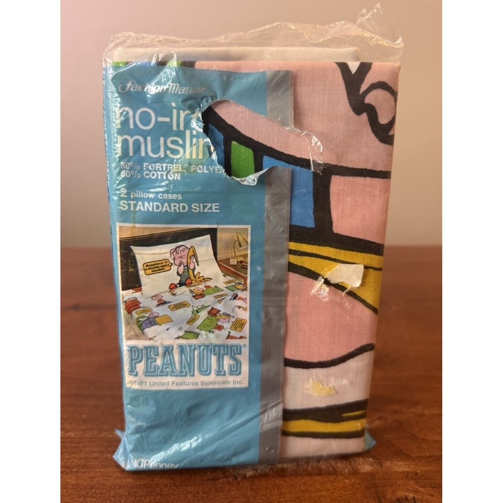 Rare NOS Vintage 1971 Peanuts Snoopy Charlie Brown Pillow Case Set 2 Piece